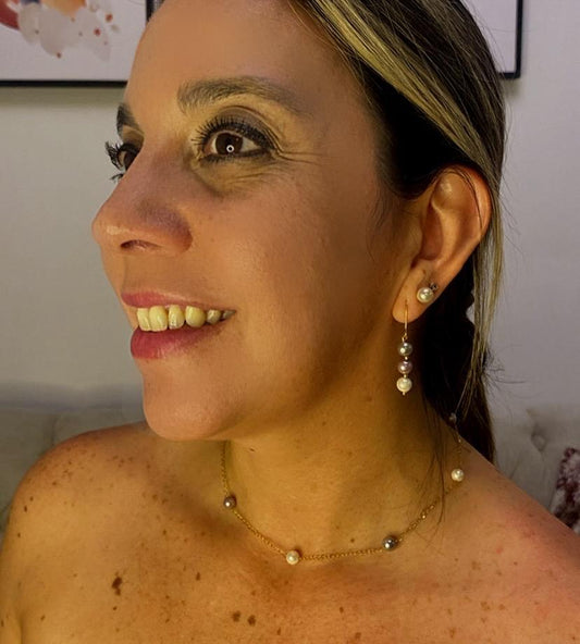 Set Choker + Aretes, Perlas Moradas