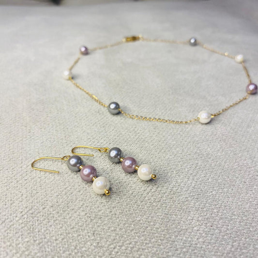 Set Choker + Aretes, Perlas Moradas